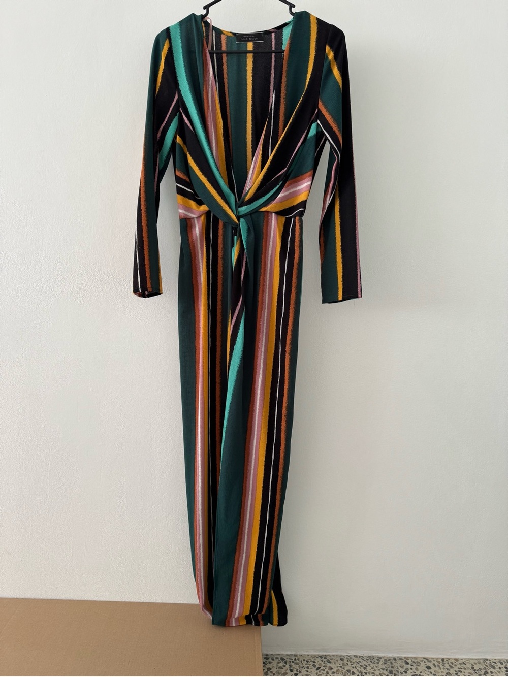 Striped Twist-Front Maxi Dress in Green & Multi-Color — NEVER USED